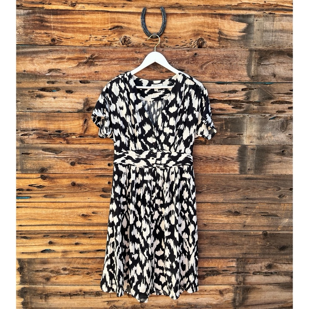 SEE U SOON | B&W Animal Print Wrap Belt Short Sleeve Dress M